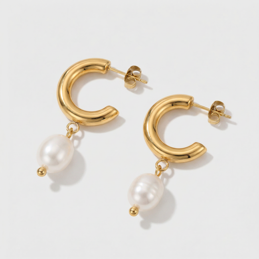 Bridal Pearl Open Hoop Earrings