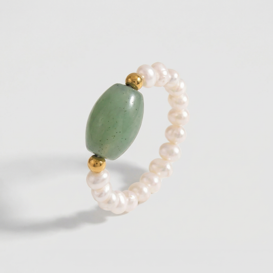 Jade & Pearl Beaded Stretch Ring