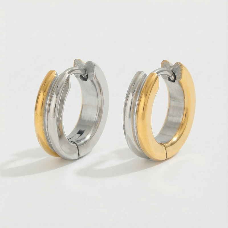 Two‑Tone Huggie Hoop Earrings