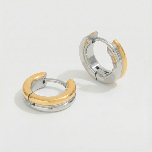 Two‑Tone Huggie Hoop Earrings