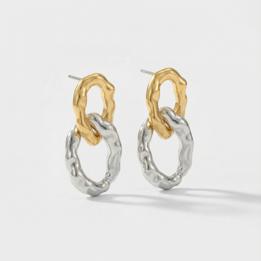 Two‑Tone Oval Link Drop Earrings