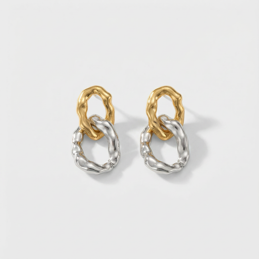 Two‑Tone Oval Link Drop Earrings