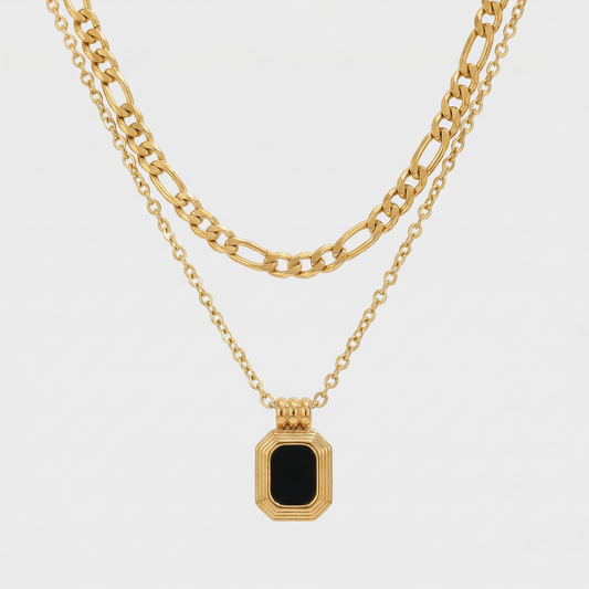 Luna Noir Layered Enamel Necklace