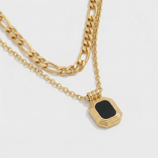 Luna Noir Layered Enamel Necklace