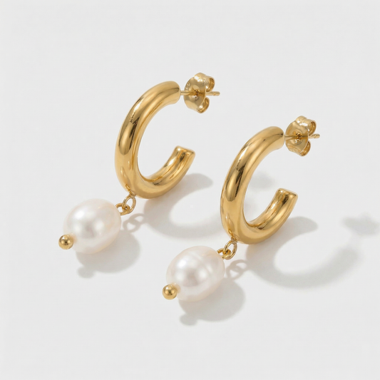 Bridal Pearl Open Hoop Earrings