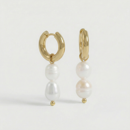 Bridal Twin Pearl Hoop Earrings