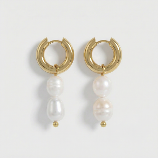 Bridal Twin Pearl Hoop Earrings